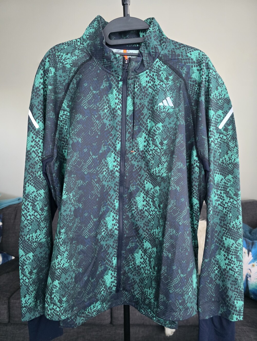 NWOT Adidas Green Snake Print Windbreaker Vented Track Jacket Athleisure XL